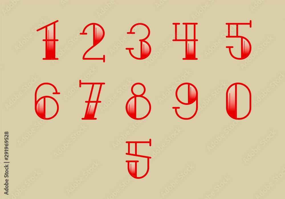 Alphabet numbers in old traditional tattoo letters custom colored red whit  shadow vector and fine line Stock Vector | Adobe Stock