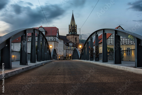 Brücke in Rotenburg an der Fulda Altstadt, Dämmerung, Hessen, Deutschland, Europa