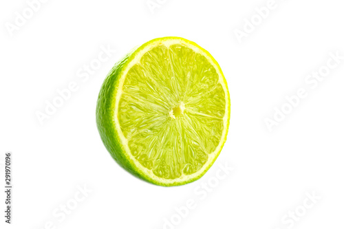 Lime light. Fresh juicy green lemon isolated on white background