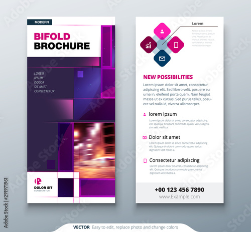 Violet DL Flyer Design with square shapes, corporate business template for dl flyer. Creative concept flyer or banner layout.