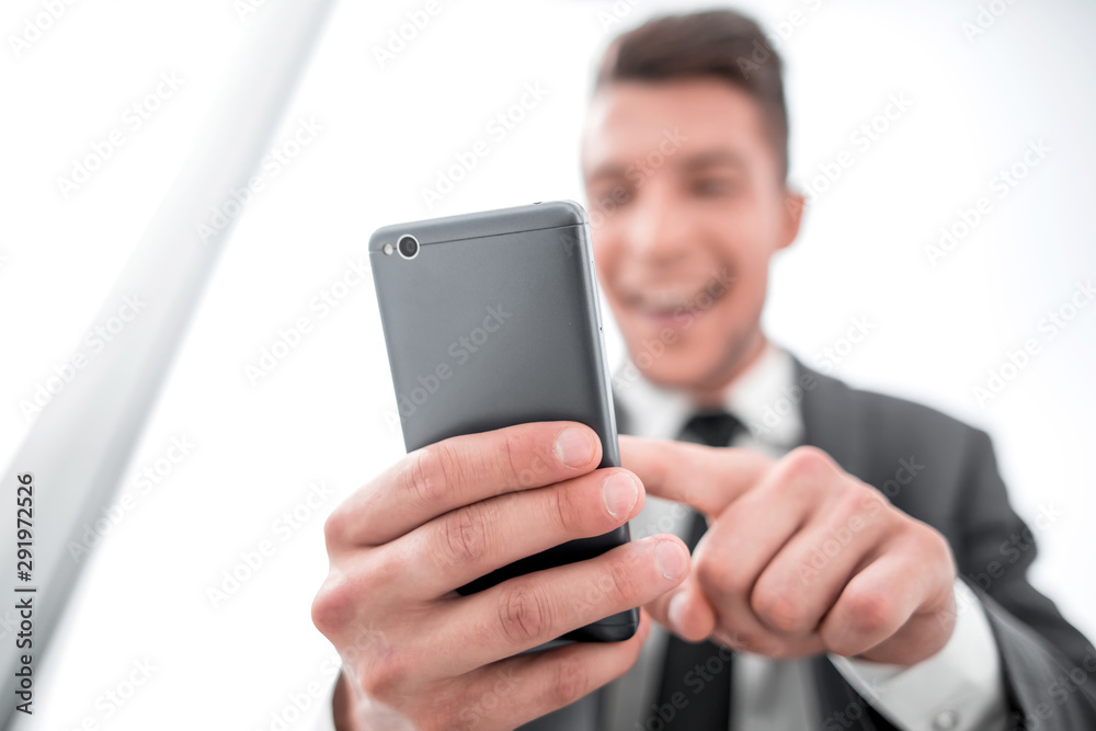 businessman reading a text message businessman reading a text message