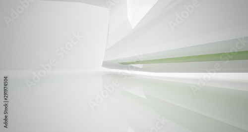 Fototapeta Naklejka Na Ścianę i Meble -  Abstract architectural white and glass gradient color interior of a minimalist house with large windows. 3D illustration and rendering.