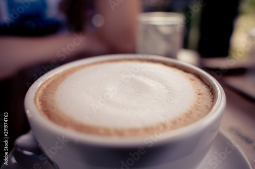 Closeup Cappuccino. Cup Of Cappuccino Or Latte Coffee