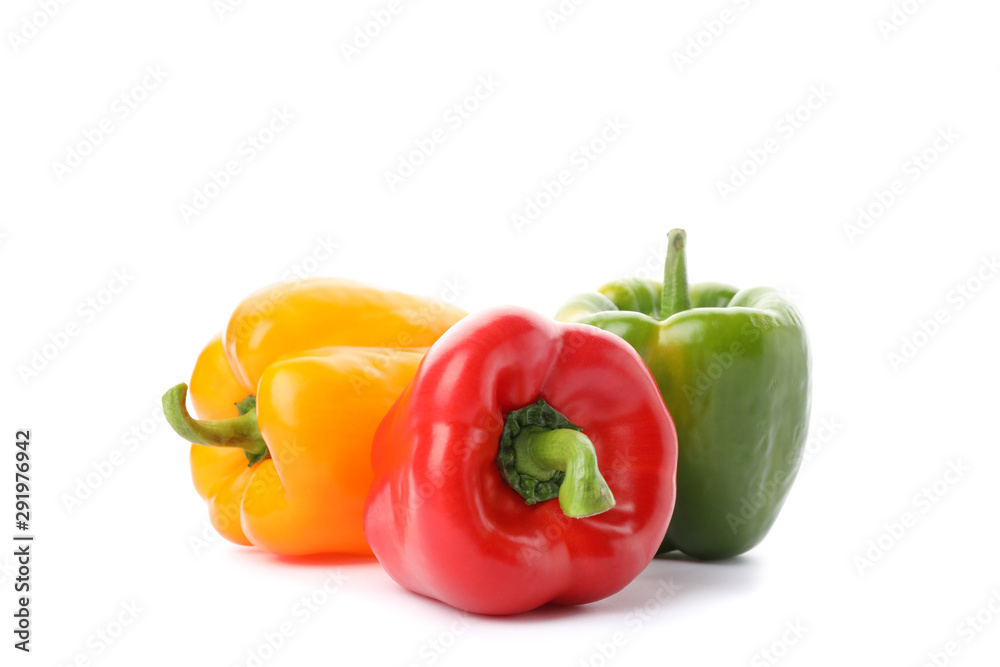 Different bell peppers isolated on white background