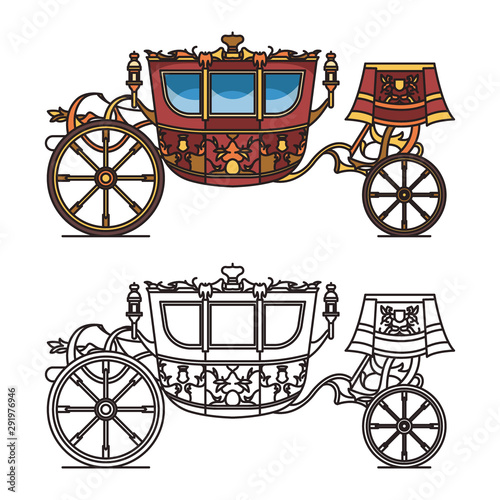 Vintage carriage contour, chariot outline for king photo