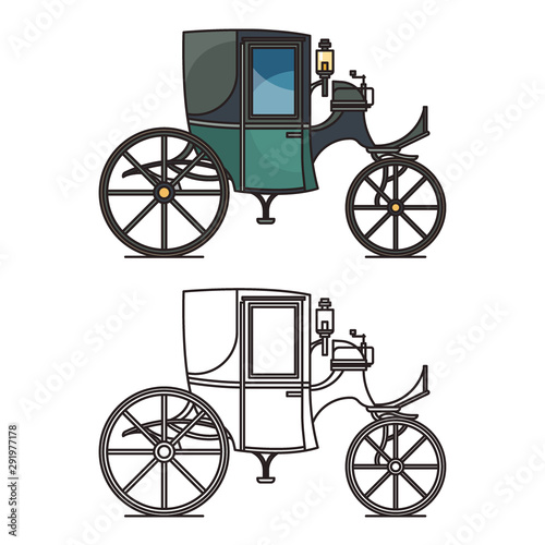 Closed XIX century automobile or electric coupe,