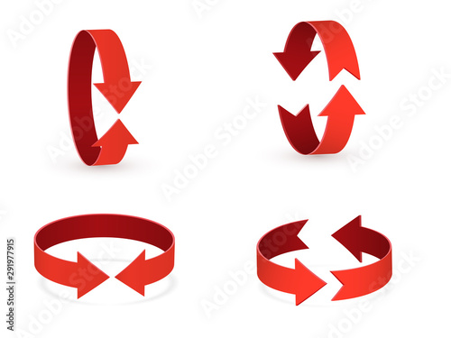 3D rotation sign red icon. 360 rotation arrows Sign.