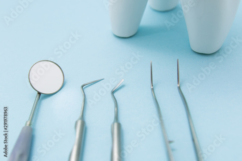 Dental instruments. Close-up of dentistry tools. Orthodontics. 