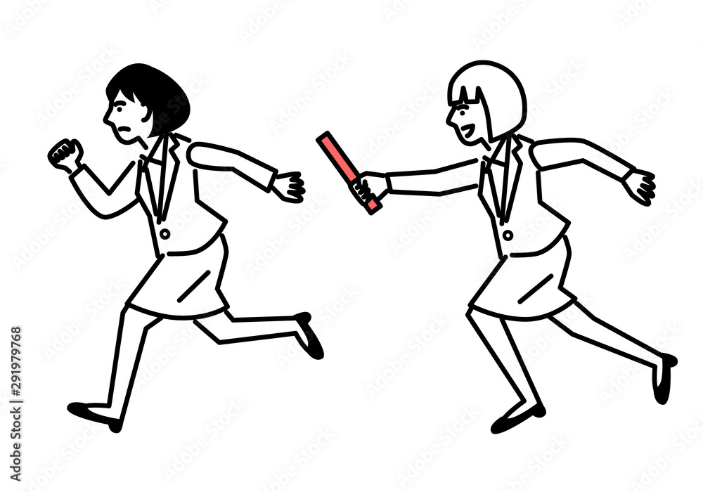 Passing the baton from woman to woman. Vector illustration.
