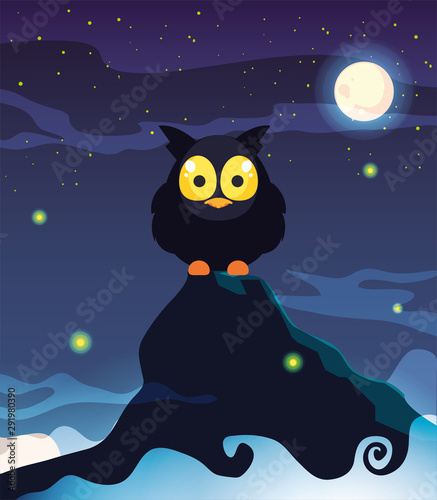 barn owl with moon in scene of halloween