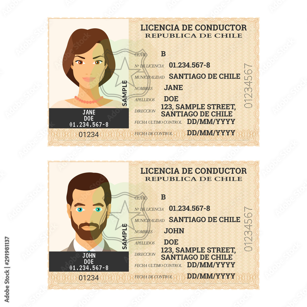 Vector template of toy driver license plastic card for Chile Stock
