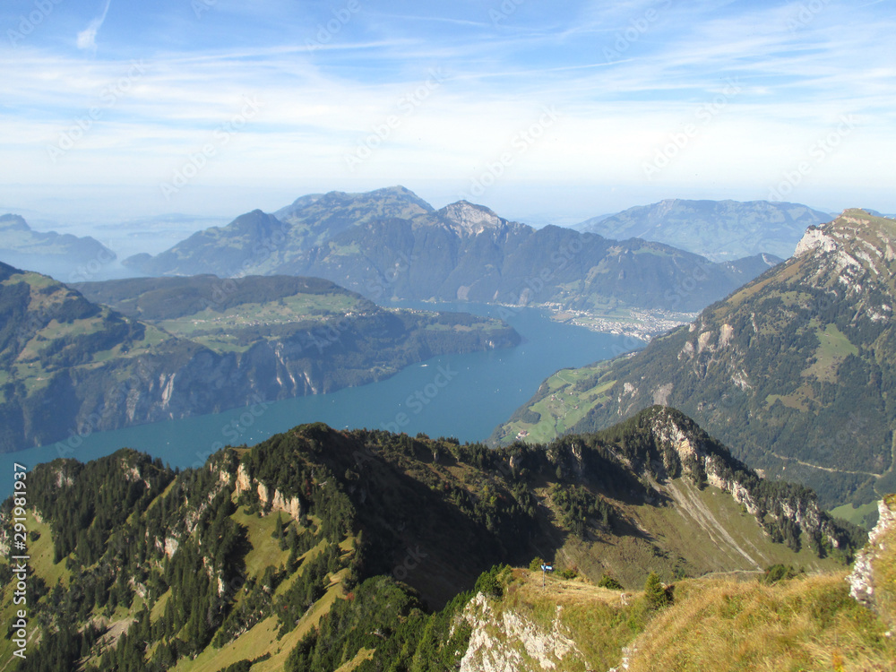 View on lake lucerne from the top of a mountain