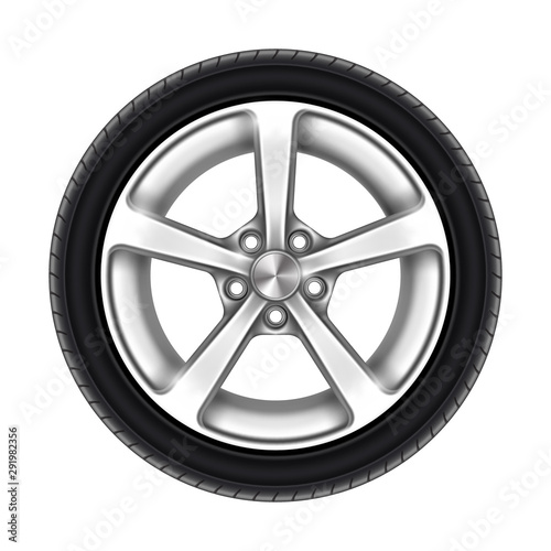 Isolated car wheel, tyre or tire on white