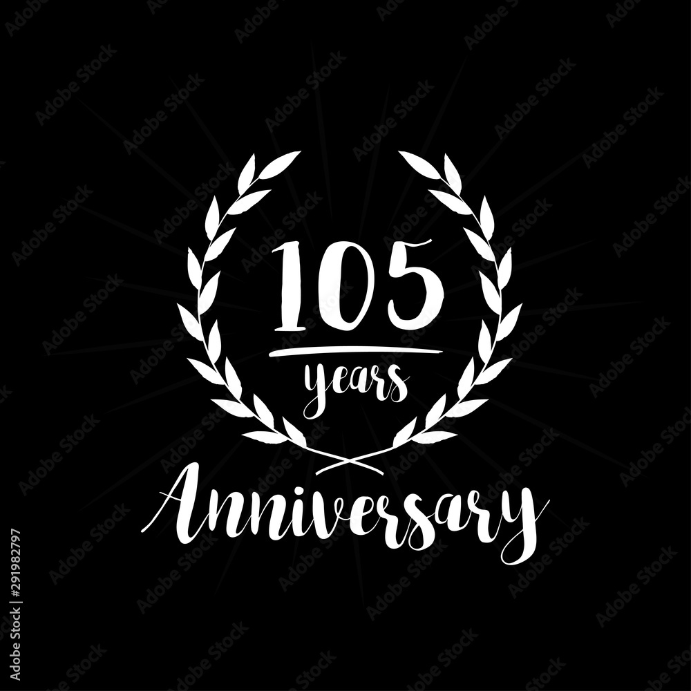 105 years anniversary celebration logo. One hundred and five years celebrating watercolor design template. Vector and illustration.