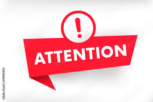 Attention red vector banner with exclamation mark.