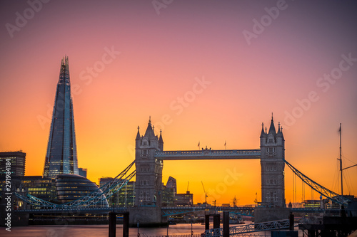 Tower Bridge, London, UK, during golden sunset hours. Exclusive London