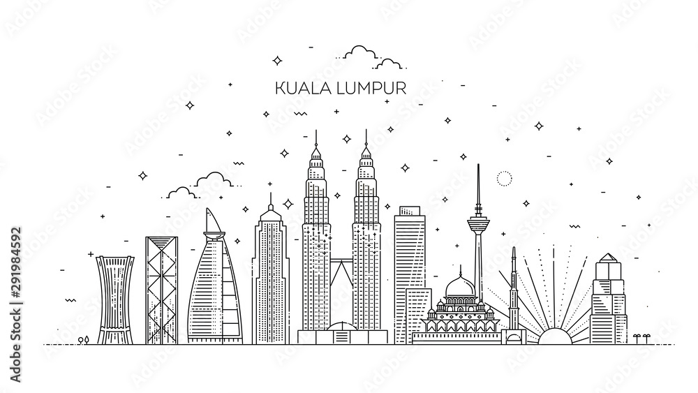 Naklejka premium Panoramę Kuala Lumpur. Ilustracji wektorowych