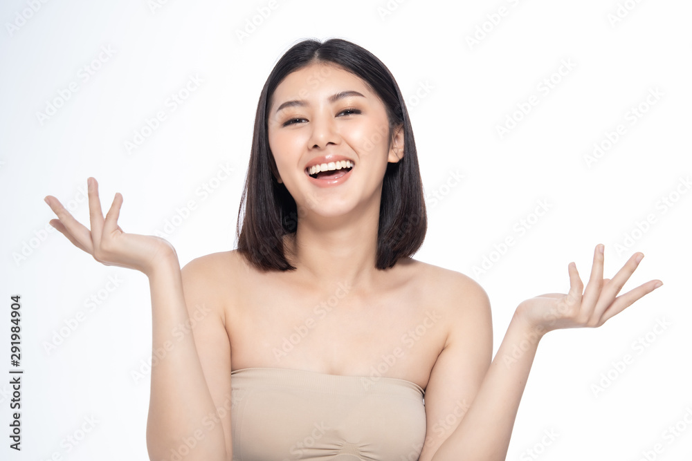 Beautiful Young Asian Woman short hair with Clean Fresh Skin. Face care, Facial treatment, Cosmetology, beauty and healthy skin and cosmetic ideas concept. Beautiful Young Asian Woman short hair with Clean Fresh Skin. Face care, Facial treatment, Cosmetology, beauty and healthy skin and cosmetic ideas concept.