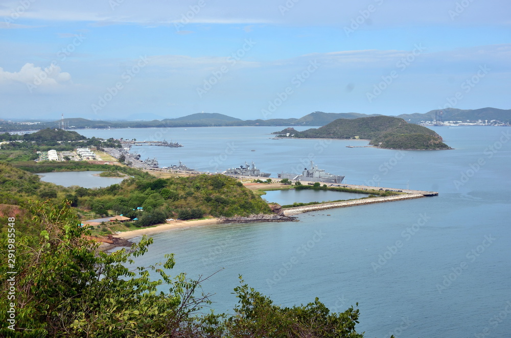 The marina of Sattahip Naval Base, Thailand, viewed from the top of the hill	