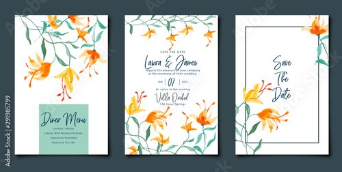 Set of wedding invitation with floral watercolor