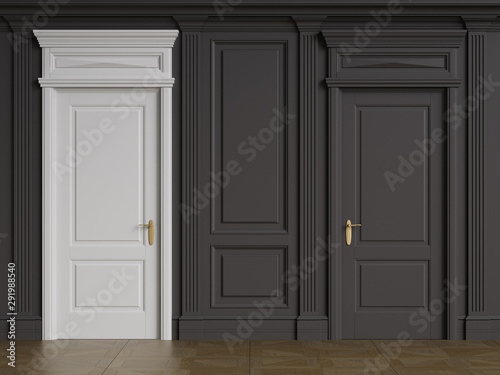 White door in black interior with copy space