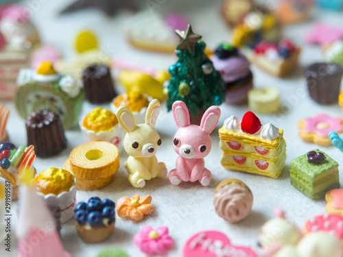 Merry Chrismas with a lot of miniature toys. Sweet party, dessert table toy concept.