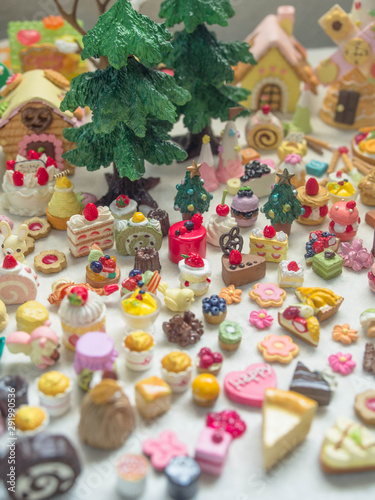 Merry Chrismas with a lot of miniature toys. Sweet party, dessert table toy concept.