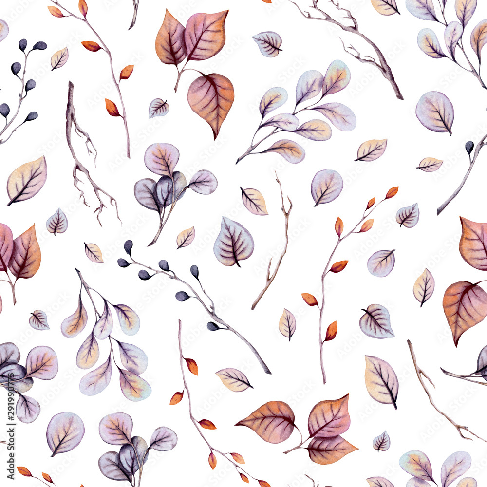 Watercolor leaves and twigs