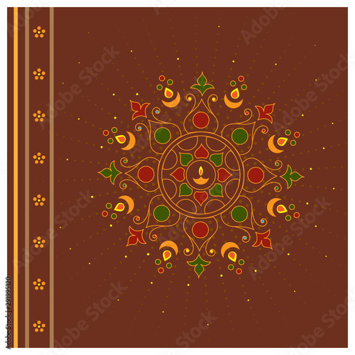 Decorative Rangoli background with lamps