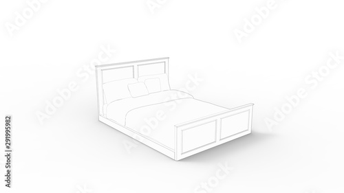 3d rendering of a bed isolated in white studio background