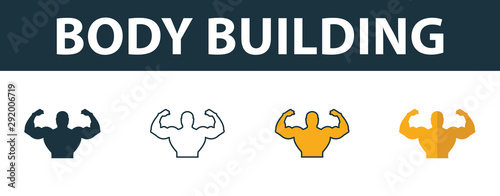 Body Building icon set. Premium symbol in different styles from fitness icons collection. Creative body building icon filled, outline, colored and flat symbols