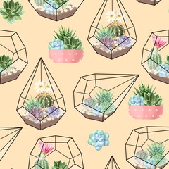 Sierkussen Terrariumplanten patronen Gedetailleerd patroon vetplanten en cactussen  © olga_igorevna