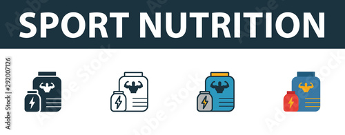 Sport Nutrition icon set. Premium symbol in different styles from fitness icons collection. Creative sport nutrition icon filled, outline, colored and flat symbols