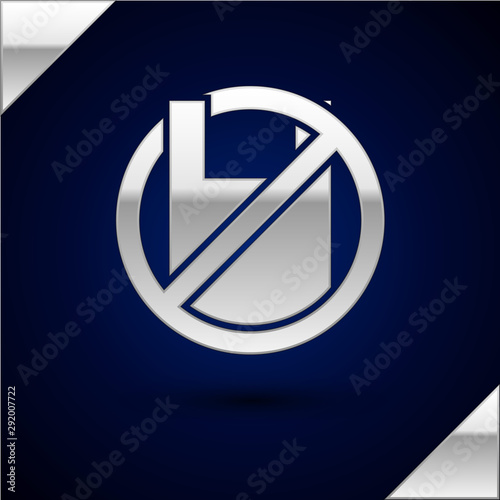 Silver Say no to plastic bags poster icon isolated on dark blue background. Disposable cellophane and polythene package prohibition sign. Vector Illustration
