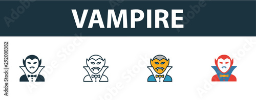 Vampire icon set. Premium symbol in different styles from halloween icons collection. Creative vampire icon filled, outline, colored and flat symbols