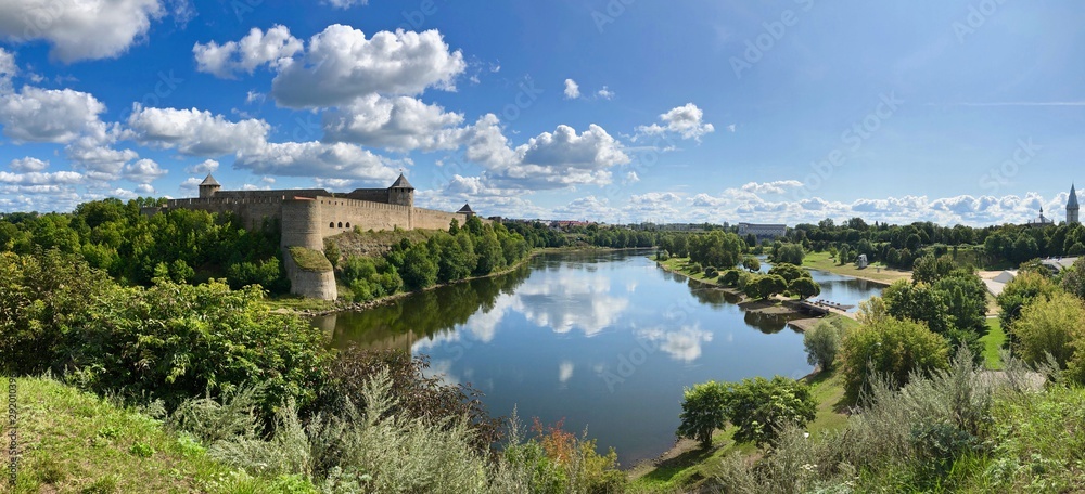 Fototapeta premium Medieval Castle at Narva River in Russia