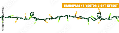 Christmas lights, Xmas decorations glowing orange and green garlands.