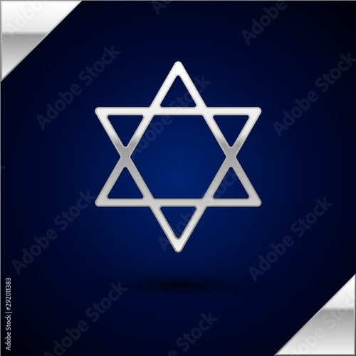 Silver Star of David icon isolated on dark blue background. Jewish religion symbol. Symbol of Israel. Vector Illustration