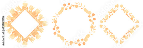 set of hand-drawn watercolor frames of stylized flowers