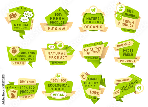 Natural product labels, patches vector templates set