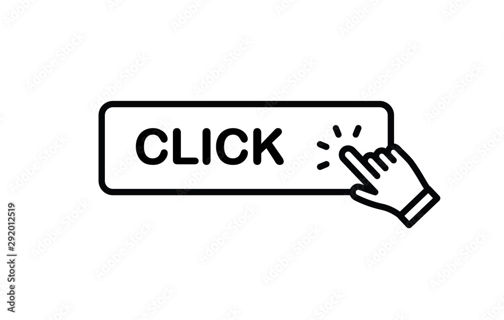 Hand clicking icon on click button. Hand clicking icon on click button.