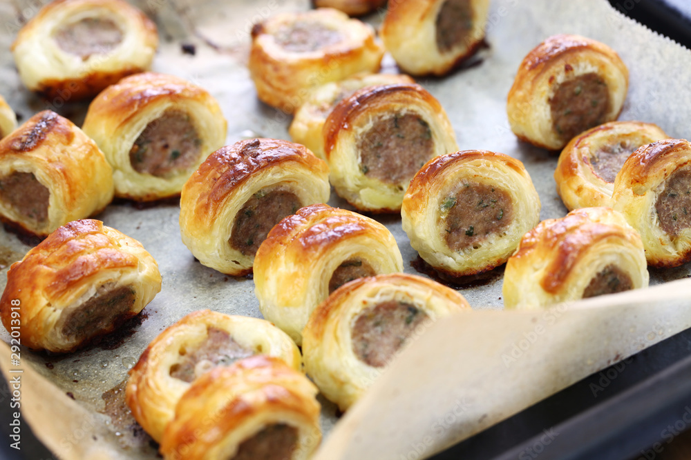 homemade sausage rolls, british savoury pastry snack
