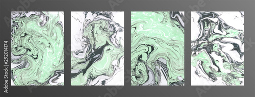 Green marble ink vector textures backgrounds set. Ink colors are amazingly bright, luminous, translucent, free-flowing.