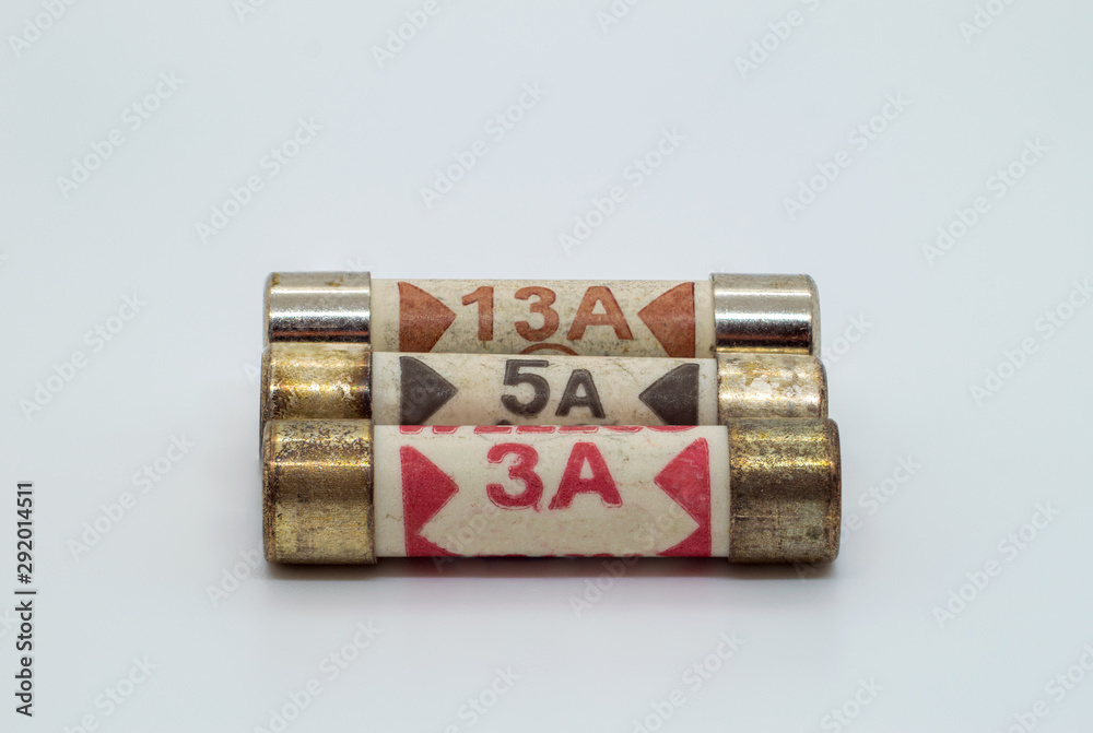 Three different rated UK plug fuses Three different rated UK plug fuses