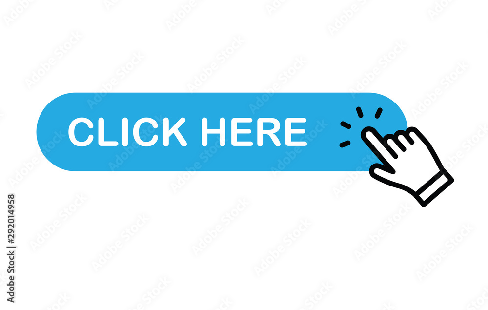 Click here button with hand clicking icon. Click here button with hand clicking icon.