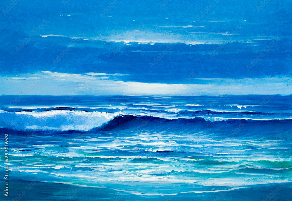 Fototapeta premium big crashing wave, painting seascape