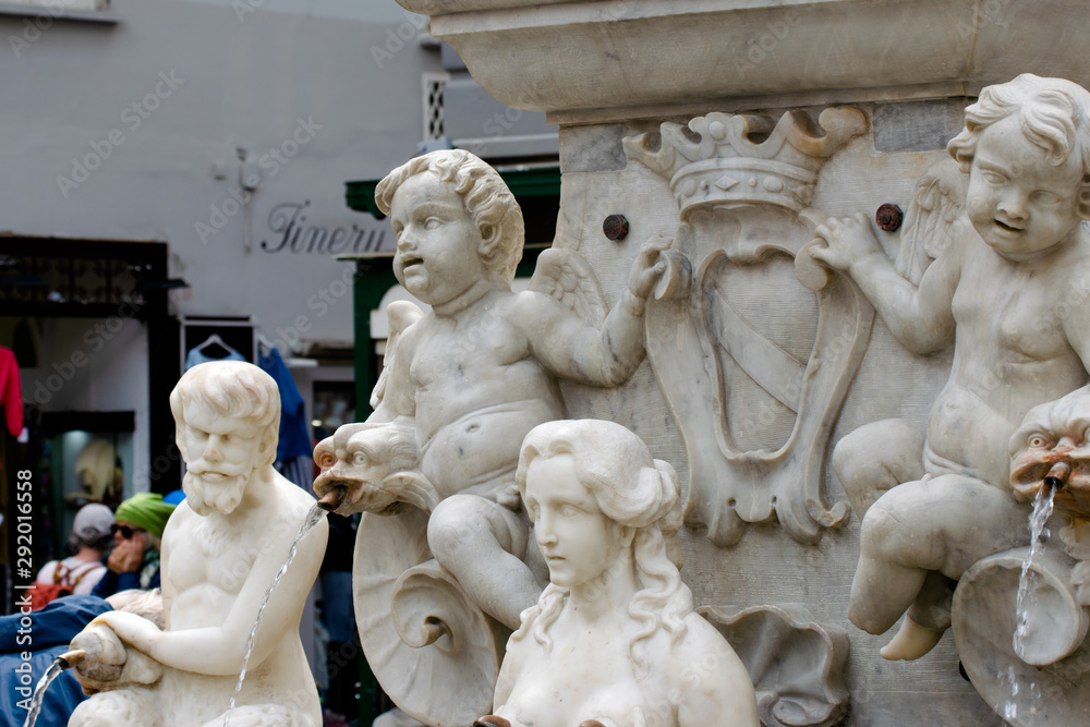 Marble Statues part of the St Andrew Fountain, Amalfi Coast, Piazza del Duomo, Italy Marble Statues part of the St Andrew Fountain, Amalfi Coast, Piazza del Duomo, Italy
