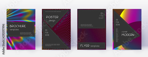 Black brochure design template set. Rainbow abstra