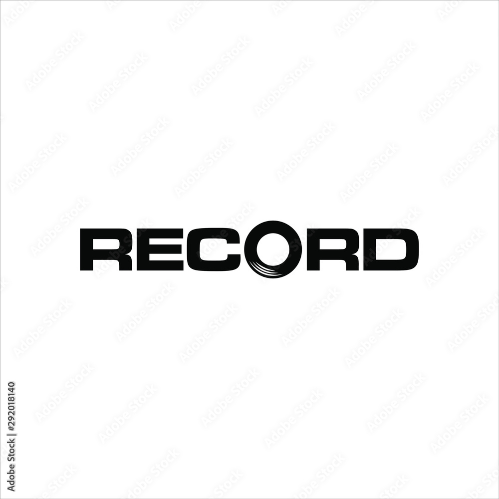 simple record typography in black color old style for logo design idea