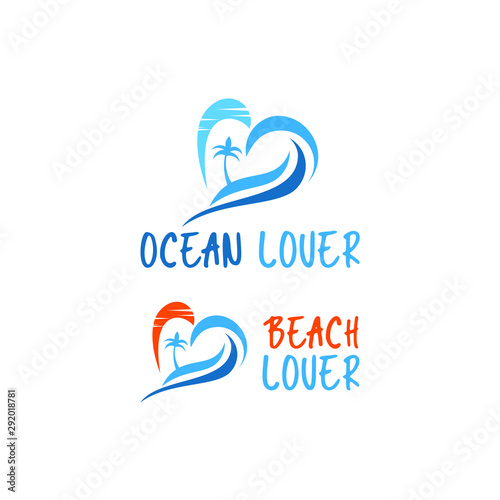 simple abstract wave of blue ocean with sunset for holidays or tourism logo design idea